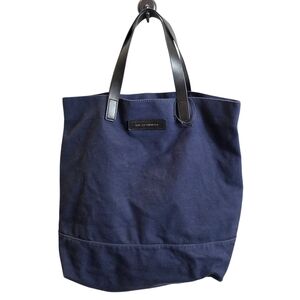 WANT Les Essentiels  canvass Midnight Blue Tote with Ebony Leather Straps